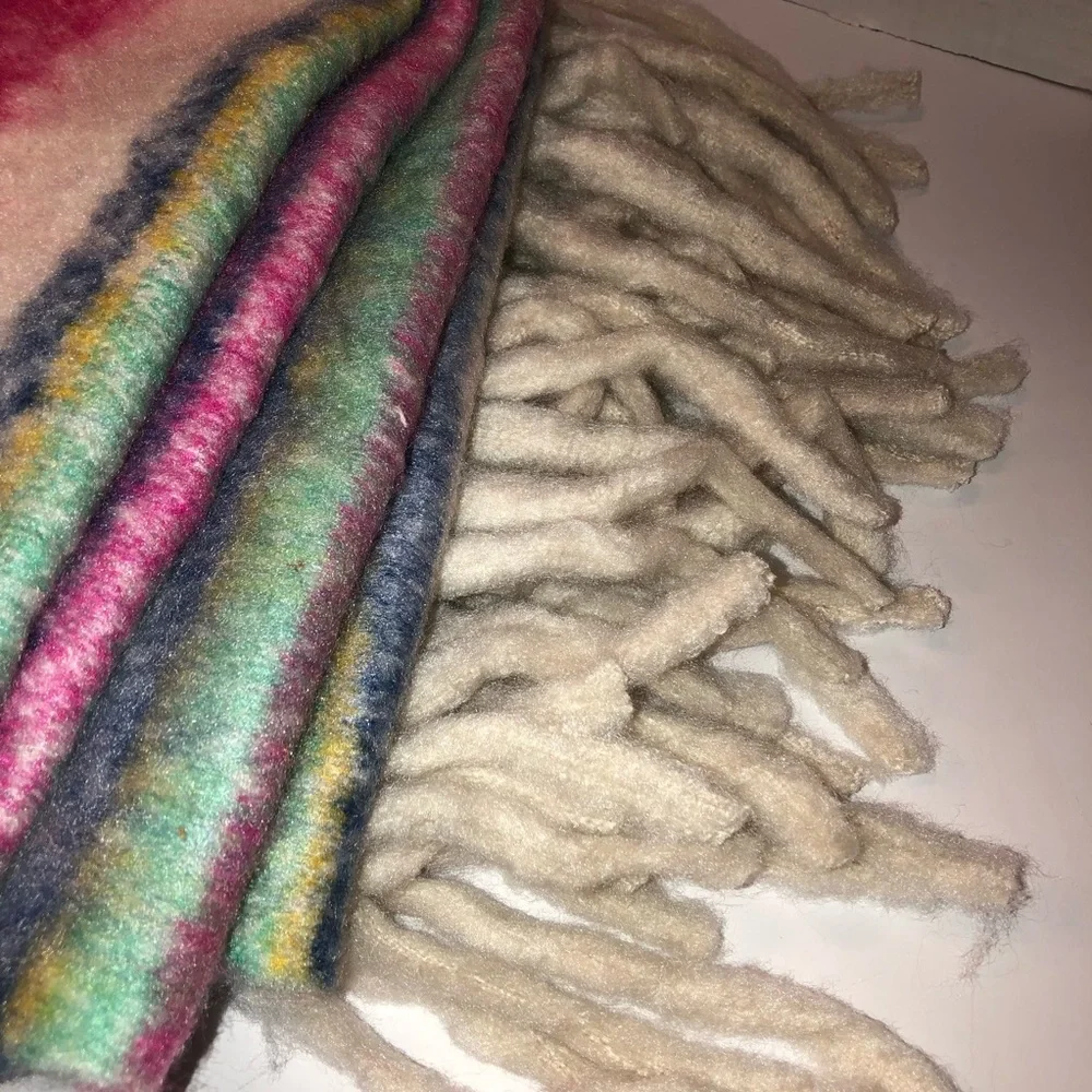 New Free People FP Home Bedding Skye Multi Color Fringe Throw Blanket